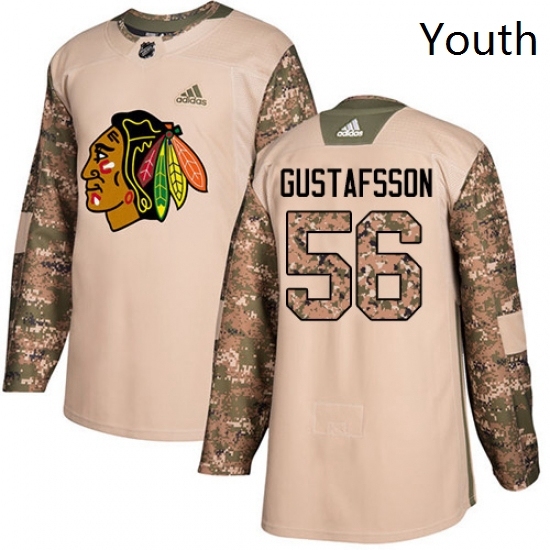 Youth Adidas Chicago Blackhawks 56 Erik Gustafsson Authentic Camo Veterans Day Practice NHL Jersey